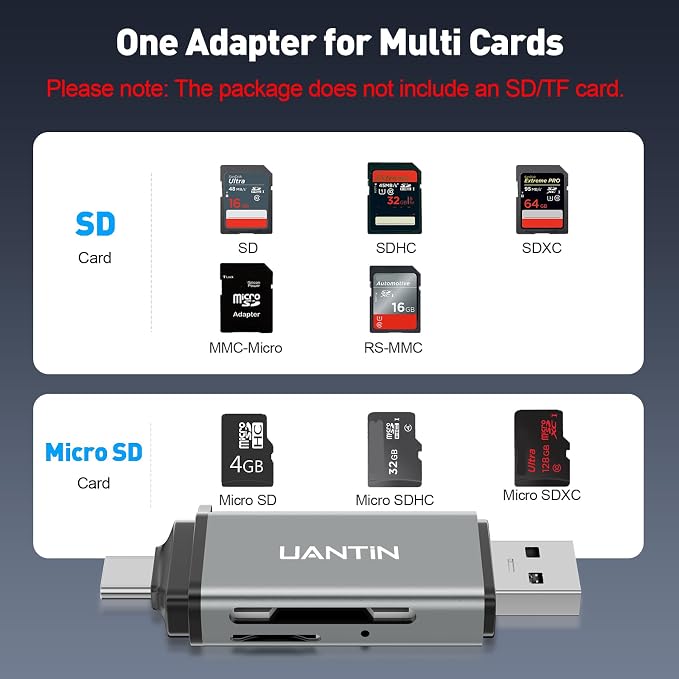 UANTIN SD Card Reader USB C, Dual Slots USB A & USB C Memory Card Adapter - Image 4