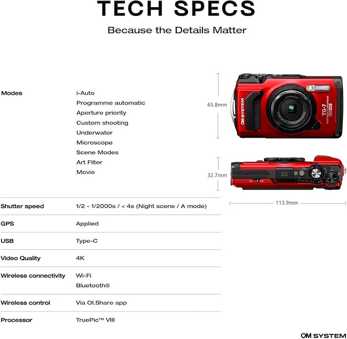 OM System OLYMPUS Tough TG-7 Red Underwater Camera, Waterproof, Freeze Proof - Image 6
