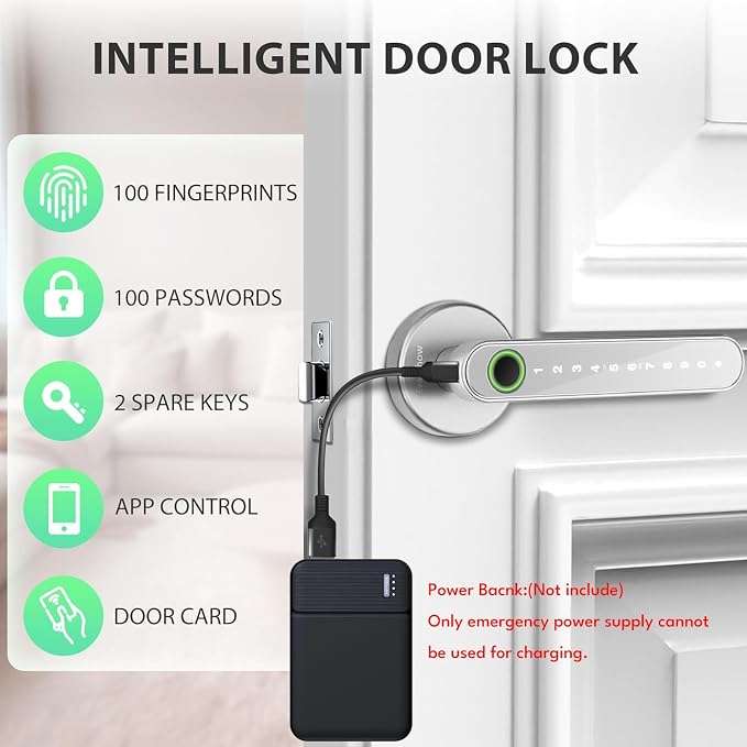 Smart Door Lock with Knob, Keyless Entry Door Locks with Handle, Fingerprint - Image 4