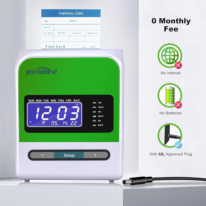 Employee Thermal Time Clock for Small Business | in/Out Punch Clock, No Ink - Image 5