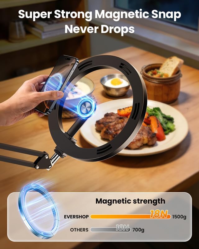 Magnetic Overhead Ring Light for Desk, 10” Selfie Light - Image 2