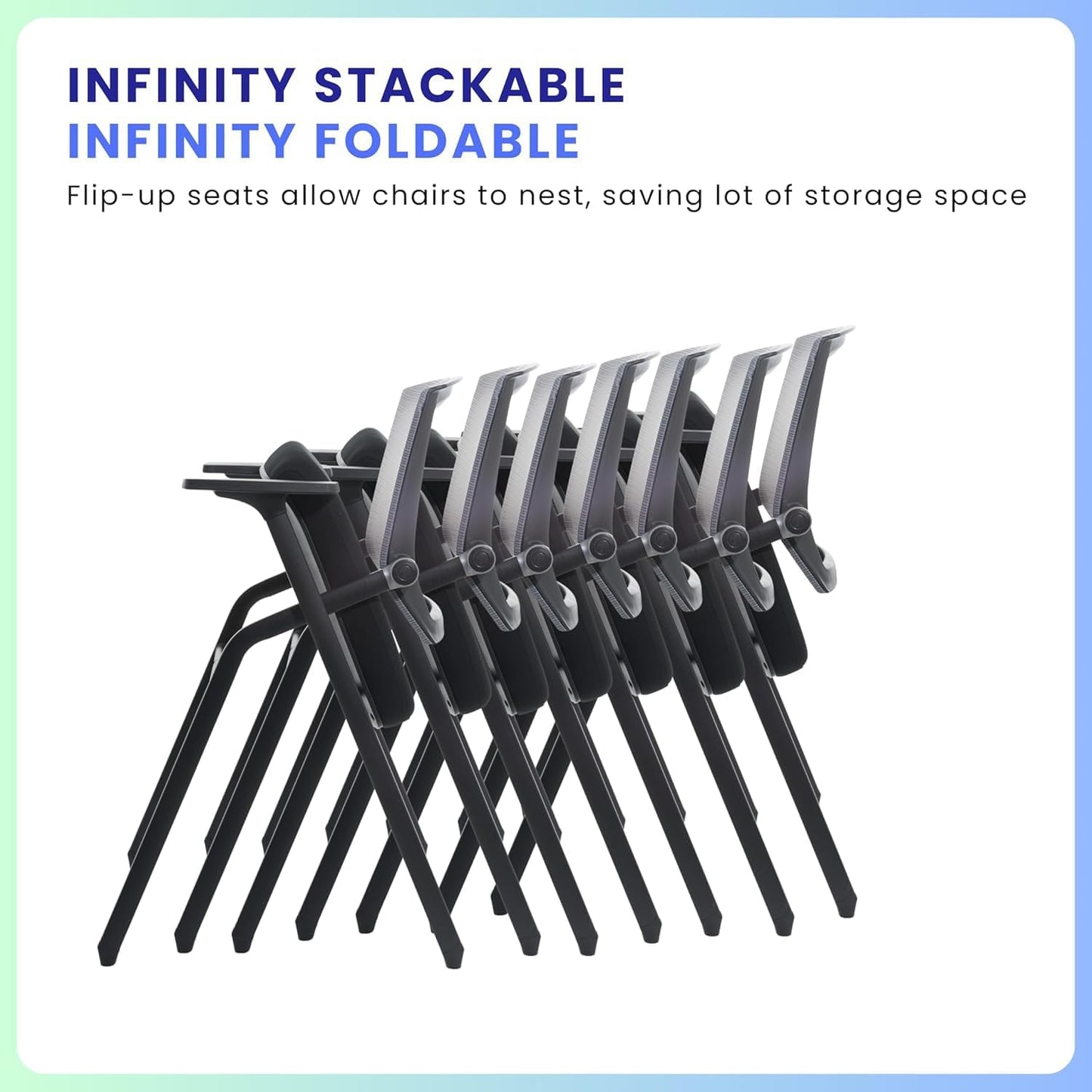 2 Pack Stackable Conference Room Chairs with Paddle Folding Office Foldable Desk Chair Mesh Back and Arms for Conference Meeting Guest Reception Home Office Training Room Chair Black
