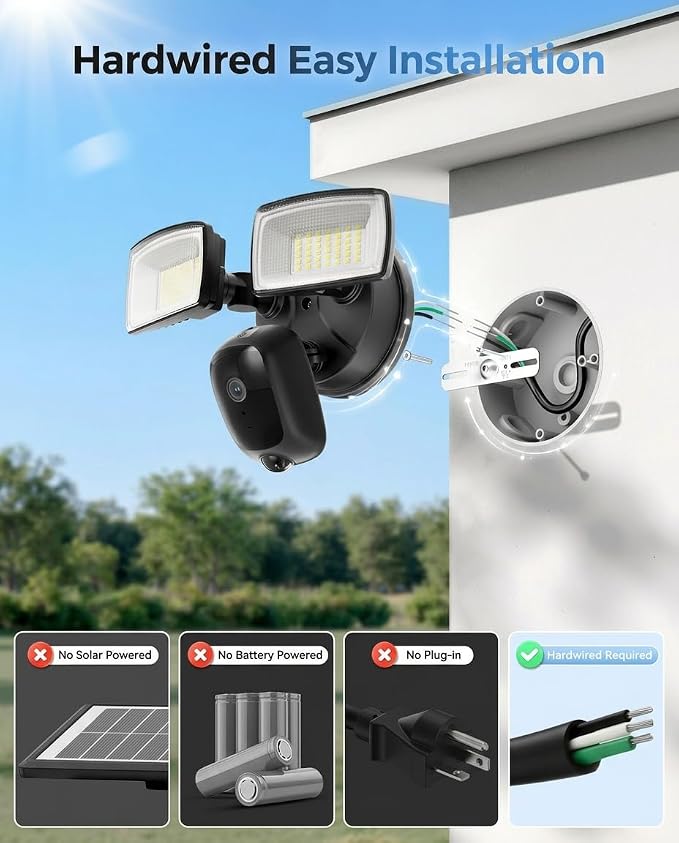 Onforu 2K Hardwired Floodlight Camera, 3500LM Motion Activated Outdoor Security - Image 2