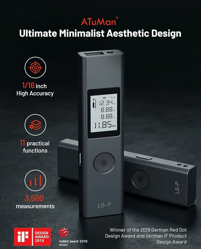 Laser Measure, ATuMan Compact Rechargeable Digital Laser Distance Meter 131 Feet - Image 2