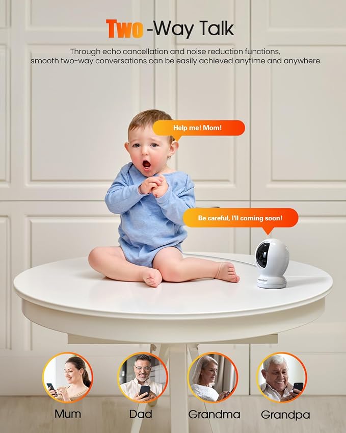 4MP Indoor Security Camera, 360°Pet Camera Indoor, Baby Monitor - Image 8