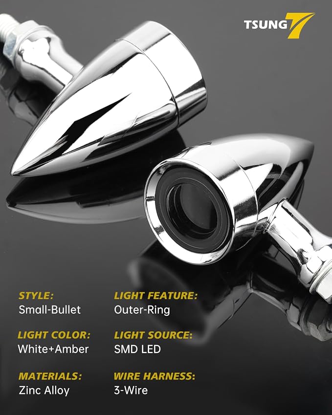 TSUNG Universal Motorcycle LED Turn Signals Lights Small Bullet Front Rear - Image 2