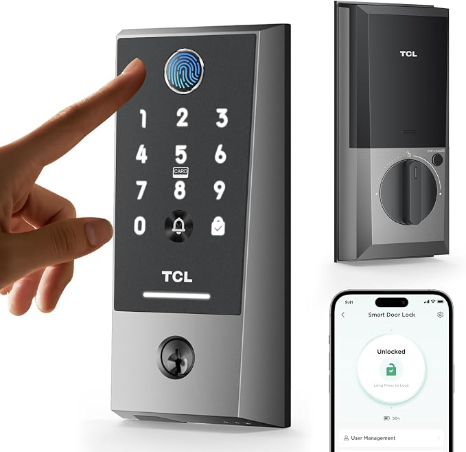 TCL Smart Lock D2 Plus, Fingerprint Keyless Entry Door Lock, Touchscreen Keypad by TCL