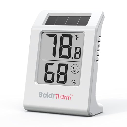 BaldrTherm Humidity Thermometer Meters, Solar-Powered Indoor Temperature Sensor by BaldrTherm