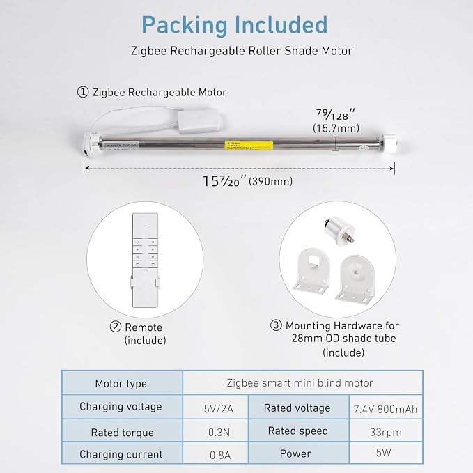 ZigBee Smart Blind Motor with Built-in Battery, Rechargeable Roller Shade Motor - Image 2