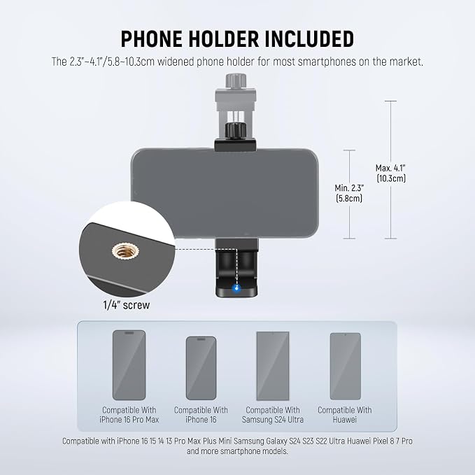 NEEWER Basic Phone Tripod for iPhone & Camera w/Remote & Phone Holder, Portable - Image 3