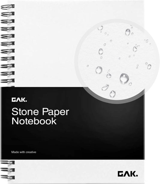 GAK. Stone Paper Notebook | No Lines Spiral Notebook Waterproof Sheet Aesthetic Journal for Note Taking | Notebooks for Work & Aesthetic School Supplies | Large Size, White (7.2”x10.1”, 50 sheets)