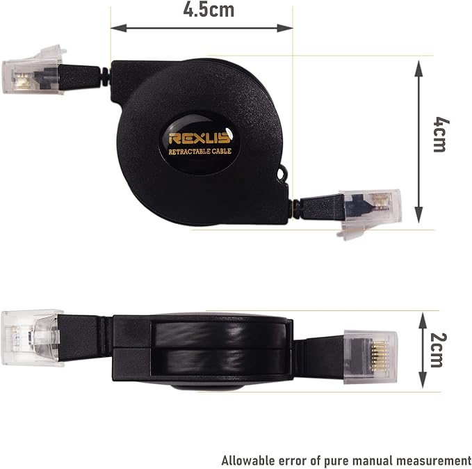 REXUS Retractable Cat 6 Flat Ethernet Network Cable 3.3 FT, 10 Gigabit High - Image 2