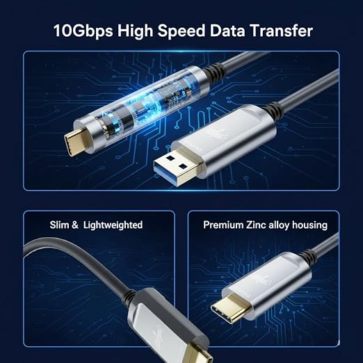 Fiber Optic USB A to USB C Cable 50ft, 10Gbps Active Optical Long-Distance - Image 2