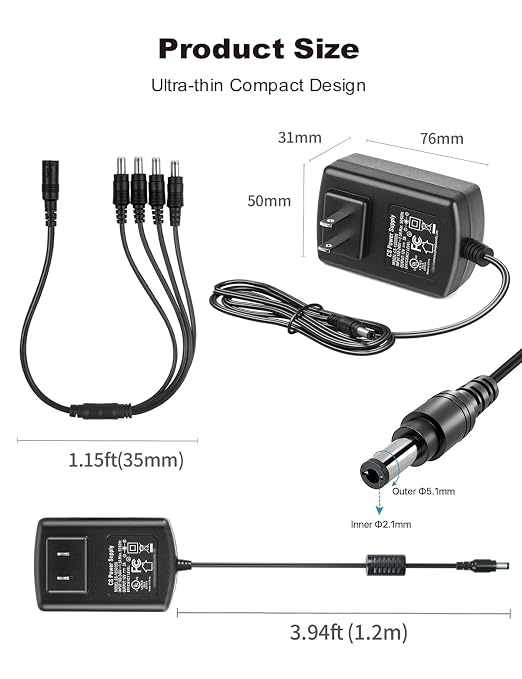 Lonnky DC 12V 2A Security Camera Power Adapter Combine - Image 2