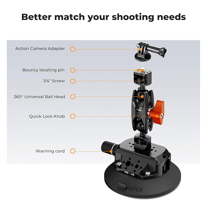K&F CONCEPT 4.5" Suction Cup Camera Mount - Image 4