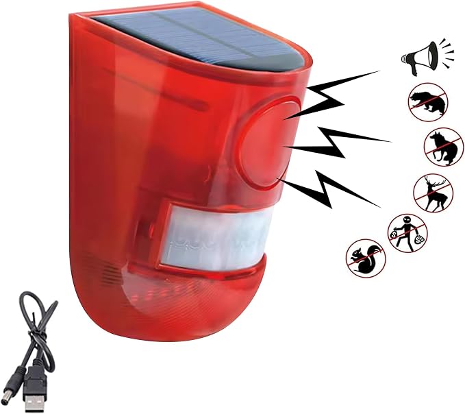 Solar Sound & Light Alarm Outdoor Motion Sensor, 6LEDs Flash Warning Security by QXMH