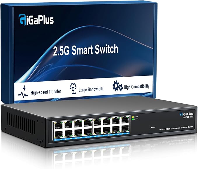 16 Ports 2.5Gb Unmanaged Ethernet Switch, 16*2.5G Base-T Ports. GiGaPlus by GiGaPlus