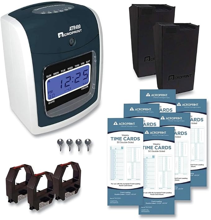 Acroprint Atr480 Time Clock and Accessories Bundle, Digital Display by Acroprint
