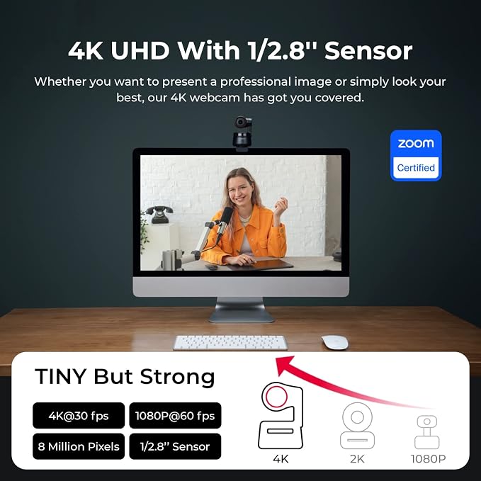 OBSBOT Tiny PTZ 4K Webcam, AI Powered Framing & Autofocus, 4K Video Conference - Image 2