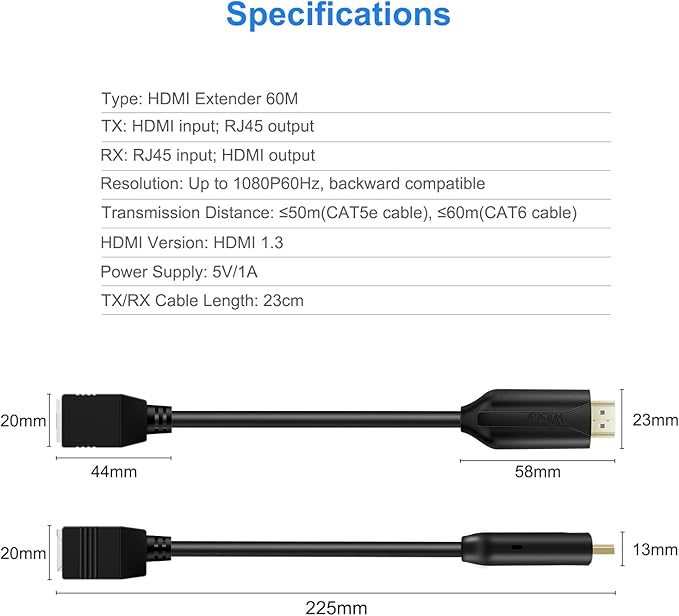 Wiistar HDMI Extender Over Cat5e/6 HDMI to RJ45 Extender Ethernet Network - Image 3
