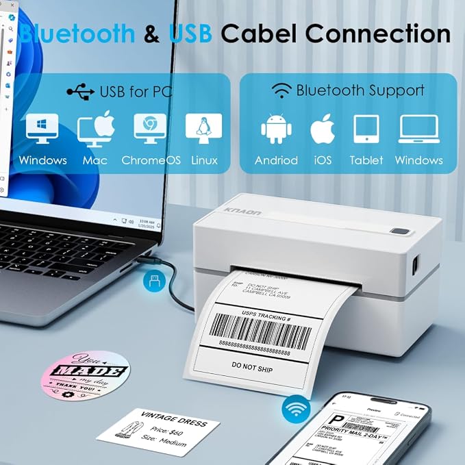 KNAON Bluetooth Thermal Shipping Label Printer, 4x6 Portable Thermal Address - Image 2
