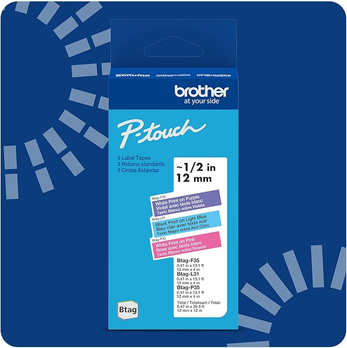 Brother Genuine P-Touch Btag Label Tape, 0.47 in by 13.1 ft by Brother