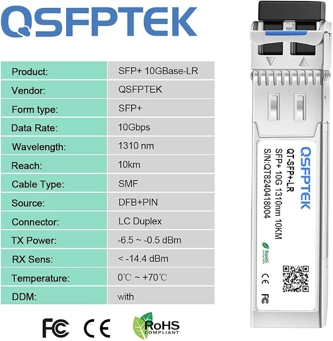 QSFPTEK 10G SFP+ Module, 10Gbase LR Optical Gigabit Ethernet Transceiver - Image 5