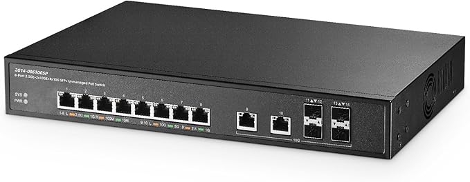 14 Port 10G Switch, 2x10G RJ45, 4x10G SFP+, Metal Unmanaged Binardat Ethernet by Binardat