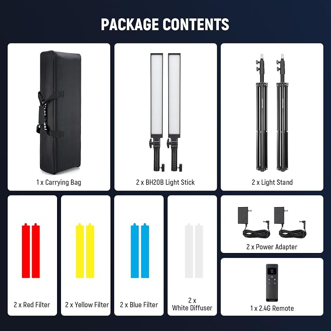 NEEWER Upgraded LED Video Light Stick & 2.4G Remote Kit, 2 Pack Handheld - Image 9
