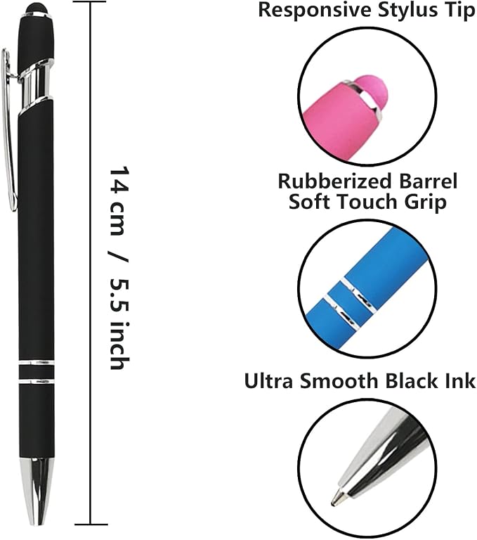 Oddmoal Ballpoint Pen with Stylus Tip, Soft Touch Click Metal Pen, 1.0mm Medium - Image 2