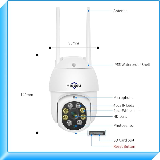 Hiseeu 3MP Security Camera Outdoor, WiFi Camera, Auto Tracking&Light Alarm - Image 7