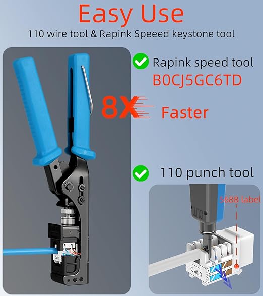 Rapink RJ45 Keystone Jack Cat6 10G Support, Cat6 Keystone Jacks UTP 100 Pack - Image 4
