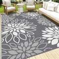 HEBE Waterproof Outdoor Rug 9'x12', Floral Reversible Plastic Patio Rug by HEBE
