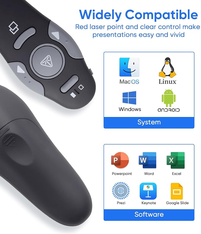 Presenter Clicker for PowerPoint Presentations, USB Wireless PPT Remote Clicker - Image 2
