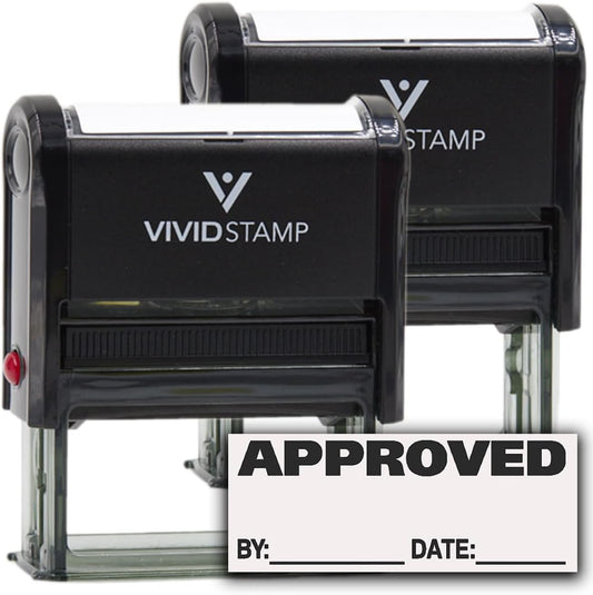 Approved w/by Date Line Self-Inking Office Rubber Stamp (Black) - Large 2 Pack