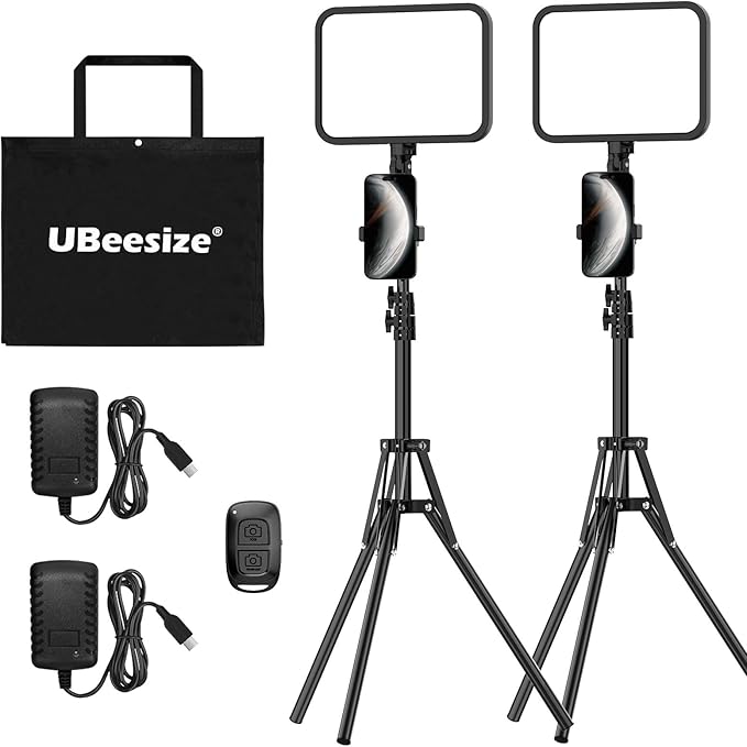 UBeesize 2-Pack LED Video Light Kit, 3000-6500K Dimmable Photography Studio by UBeesize