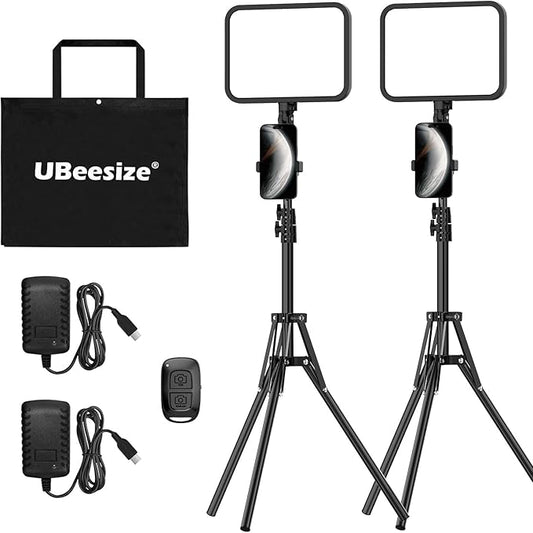 UBeesize 2-Pack LED Video Light Kit, 3000-6500K Dimmable Photography Studio by UBeesize