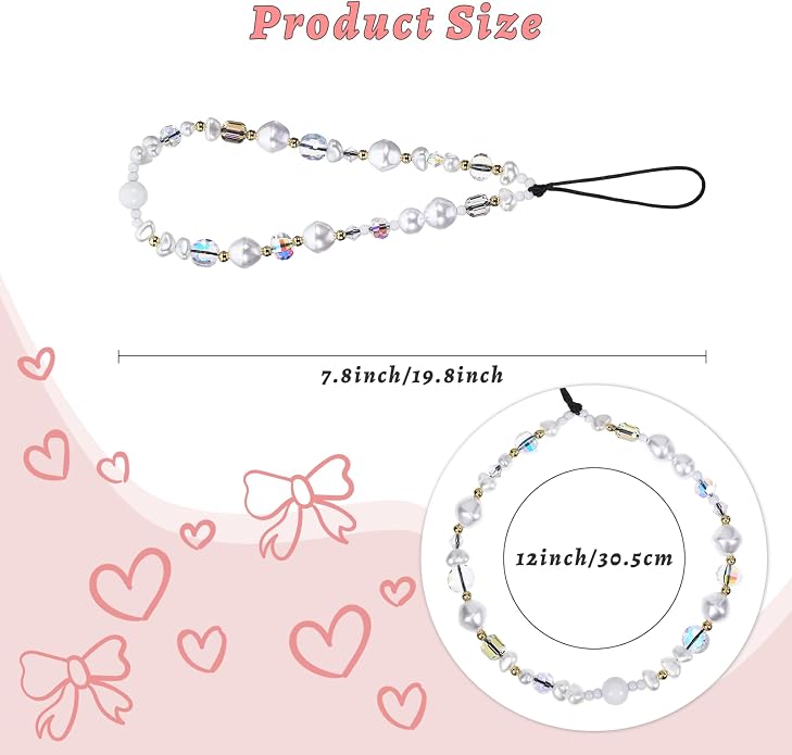 Pink Beaded Phone Wrist Straps, Y2K Phone Case Charms Camera Charm Strap - Image 5