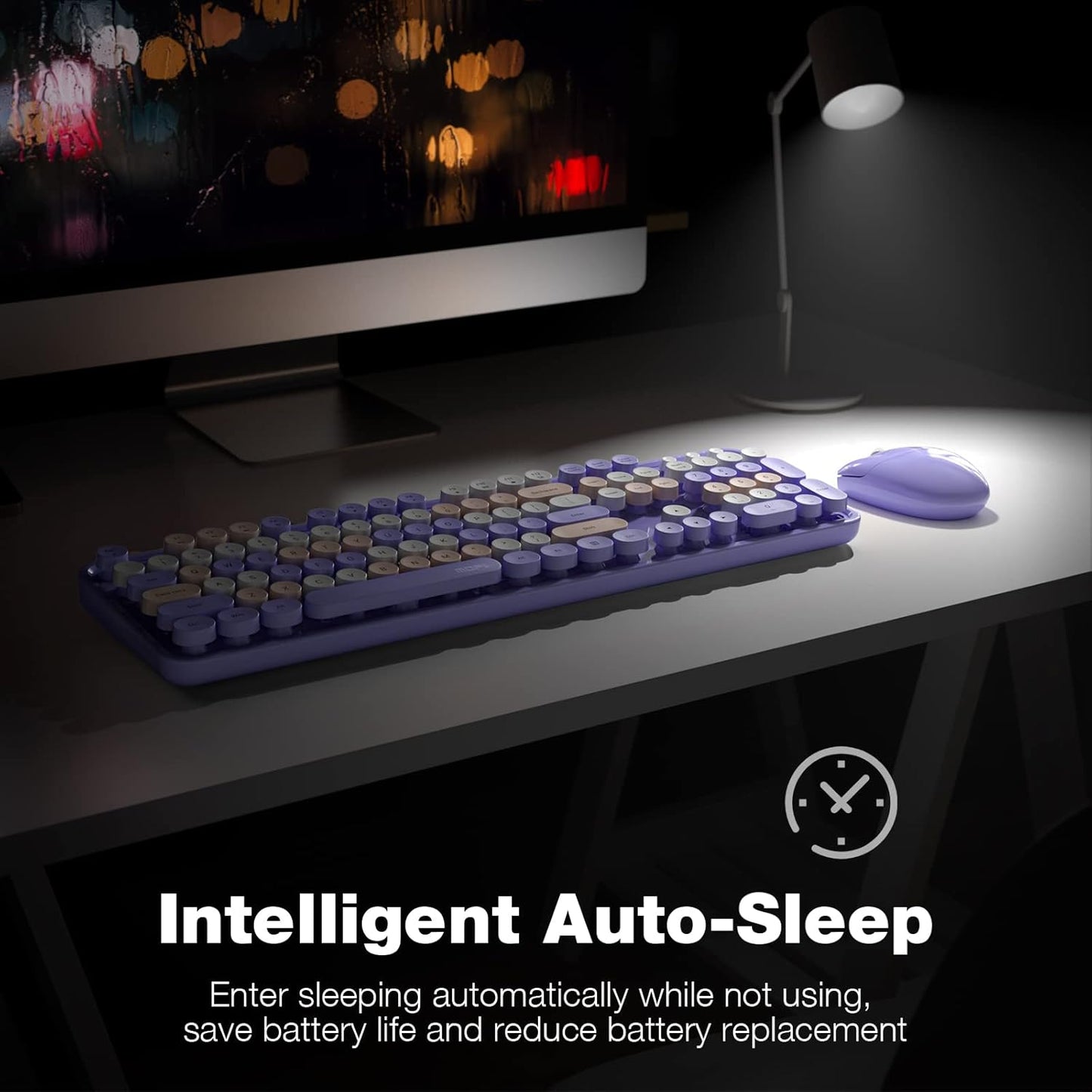 MOFII Wireless Keyboard and Mouse Combo,2.4GHz Retro Full-Size Keyboard with Number Pad and Cute Mouse for Computer PC Desktops Laptop WindowsxP/7/8/10 Purple Colorful