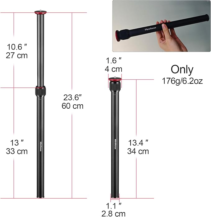 MINIFOCUS Tripod Extension, 2 Section Center Columns, 23.4" Alloy Aluminum - Image 3
