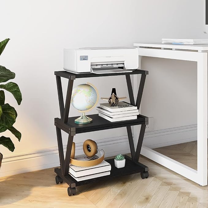VEDECASA Retro Desktop Printer Stand 2 Double Tiers Wood Printer Shelf Modern - Image 5