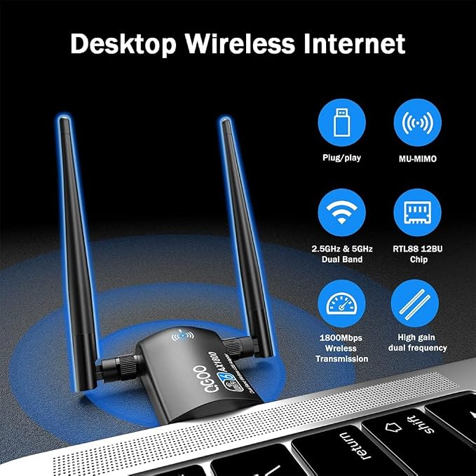 WiFi Adapter for Desktop PC：USB 3.0 AX1800 WiFi 6 Dongle 5Ghz/2.4Ghz Dual Band - Image 2