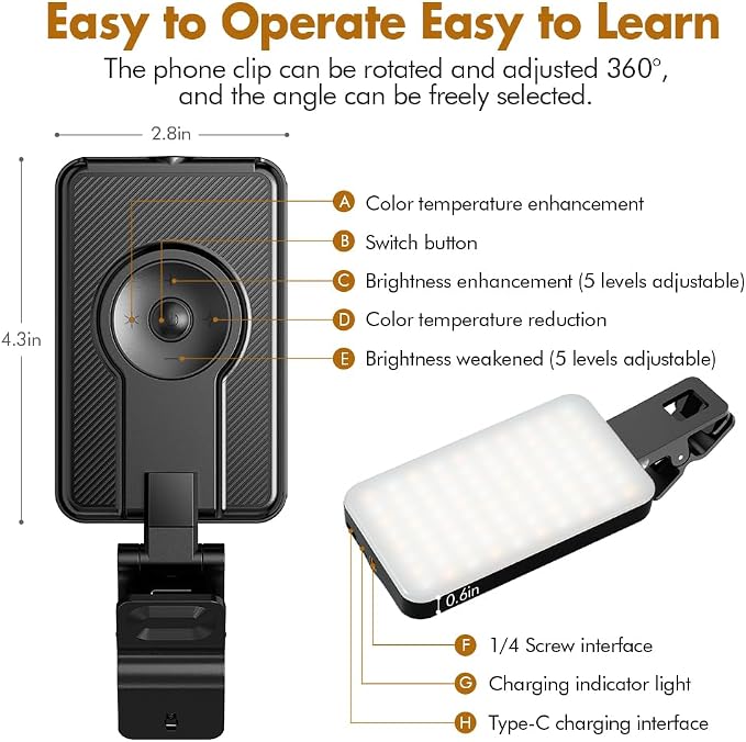 Selfie Light for iPhone, Portable Phone Clip on Light, Rechargeable LED Ring - Image 6