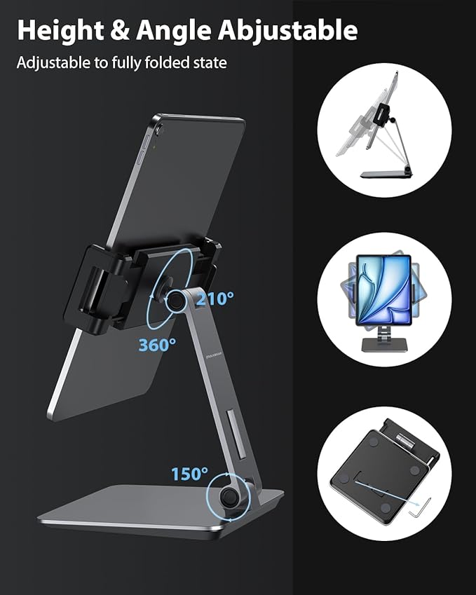 Maxonar iPad Stand Holder, Heavy-Duty Aluminum Alloy Tablet Stand, 360° Swivel - Image 3