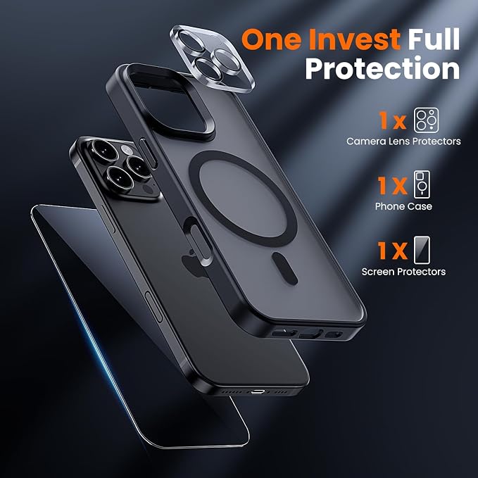 toushion Phone Case for iPhone 16 pro max Matte Black | 3 in 1, - Image 2