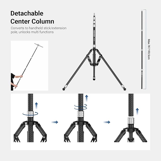 NEEWER Carbon Fiber Tripod Stand w Reversible Legs, 6.6lb/3kg Max Load - Image 4