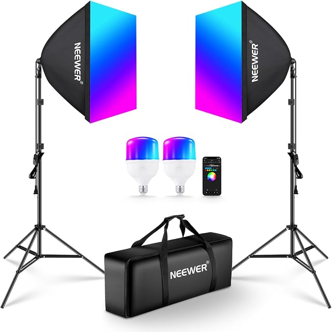 NEEWER 2 Pack 520W Equivalent RGB Softbox Lighting Kit by Neewer