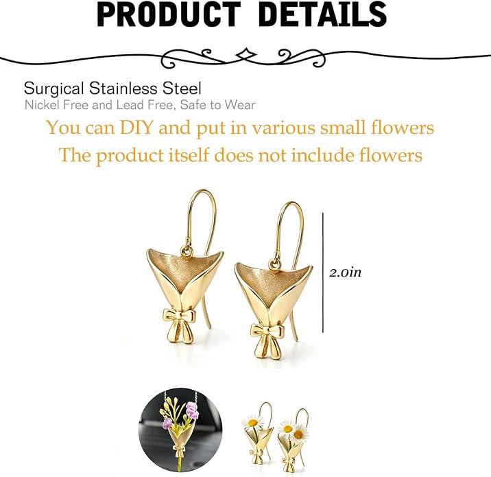 MODRSA DIY Bouquet Gold Earring Wearable Mini Vase Jewelry Collection Trendy - Image 4