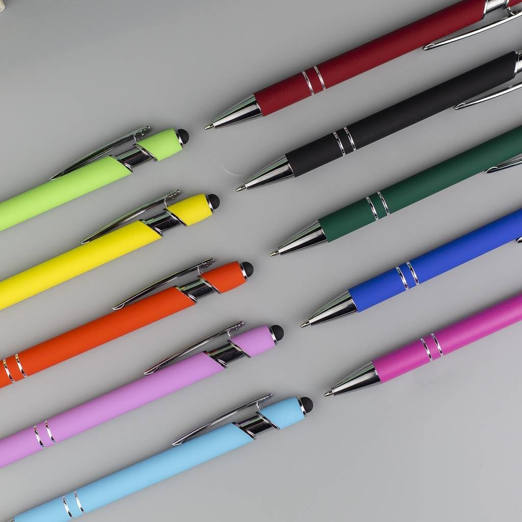 Wine Red Ballpoint Pens with Black Ink, 2-in-1 Stylus Tip, 1.0mm Medium Point, Matte Metal Barrel – 10-Pack for Office or School