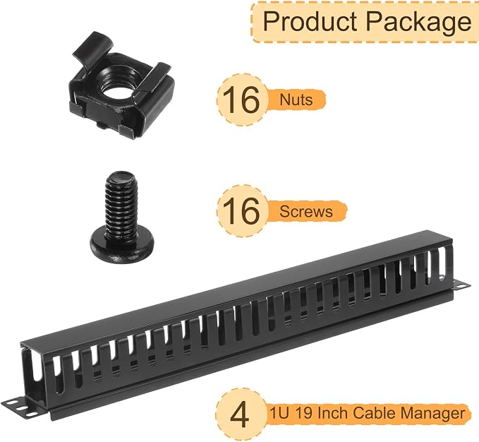 PATIKIL 1U 19 Inch Cable Manager, 4 Pack 24 Slot Horizontal Rack Mount Wire - Image 5